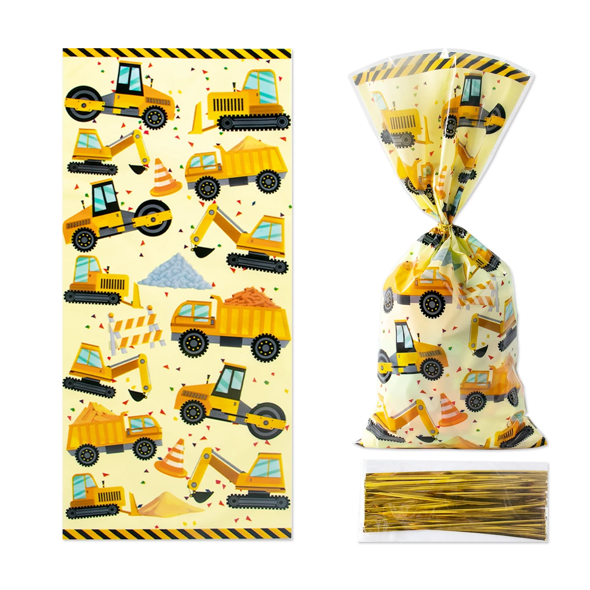 25/50pcs Construction Theme Cellophane Bags Construction Truck Party Favor Candy Gift Bags Excavator Birthday Party decor boys