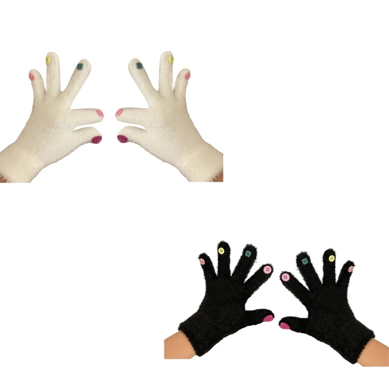 

634C Black/ White Knit Glove Winter Full Finger Two Finger Exposed Glove for Teens