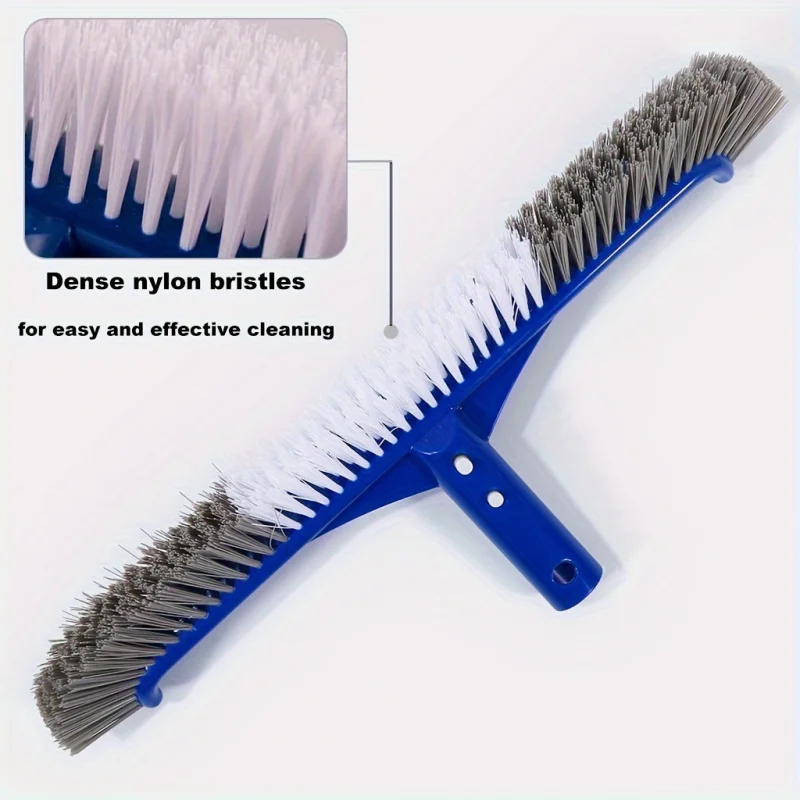 1pc Deluxe Pool Brush - Extra-Large 17 Inch Curved Edge Head with Sturdy Nylon Bristles and EZ Clip - Versatile Cleaning Brush