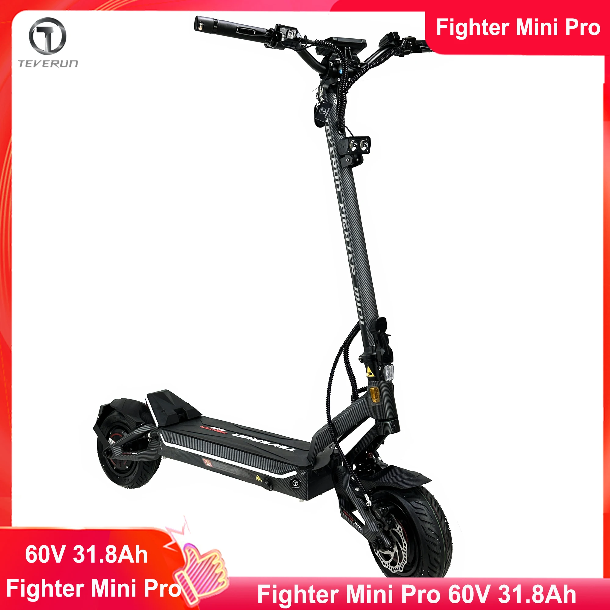 

Latest Teverun Fighter Mini Pro 60V 31.8Ah TFT 4inch Display Front Rear Dual KKE Adjustable Hyd Suspension For Fighter Mini Pro