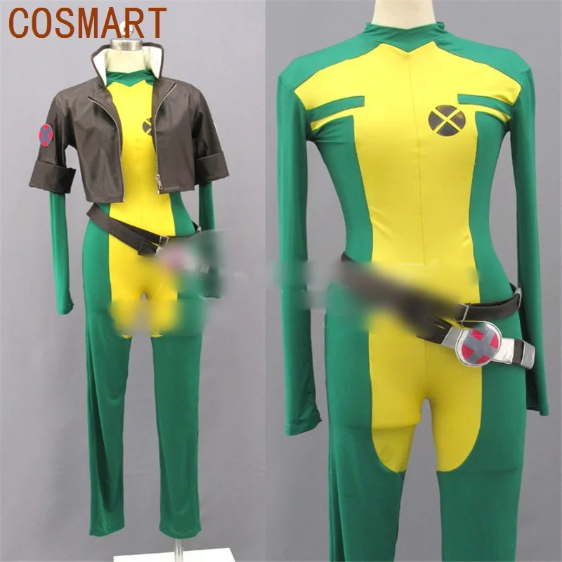 COSMART Movie Rogue Anna Marie Gambit Yellow Cosplay Costume Rogue Jumpsuit Bodysuit Women Carnival Party Outfits