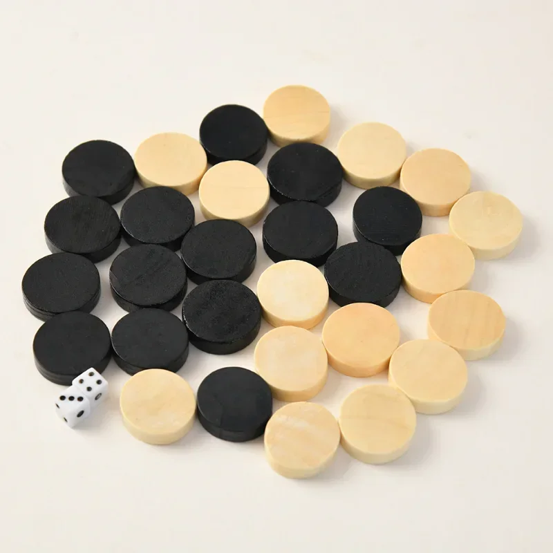 15 black chess pieces, 15 yellow chess pieces, 2 diceChess, Western Chess, Black and White Chess, Diameter 2.4cm, Thickness