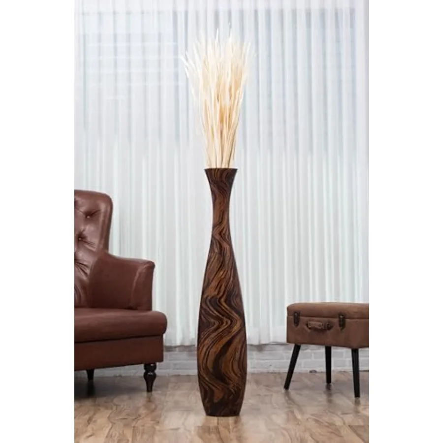 Large Brown Home Decor Floor Vase - Wooden 41 inch Tall Farmhouse Decor Flower Holder for Fake Plant and Pampas Grass view 2