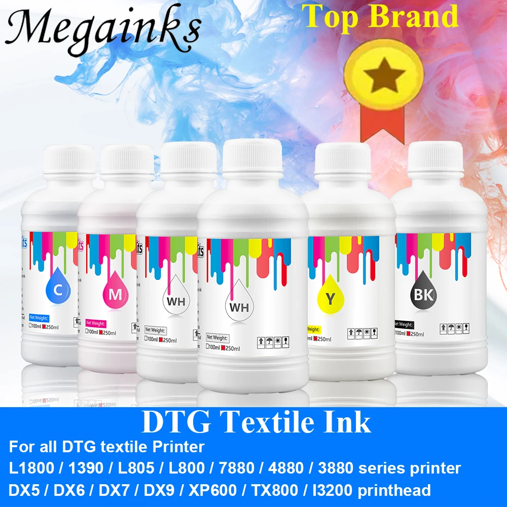 

6 color x 250ml DTG Textile Ink Newest for Epson L1800 L800 R330 1390 1400 1410 R1900 3800 3880 7880 DX4 DX5 DX6 DX7 Printhead