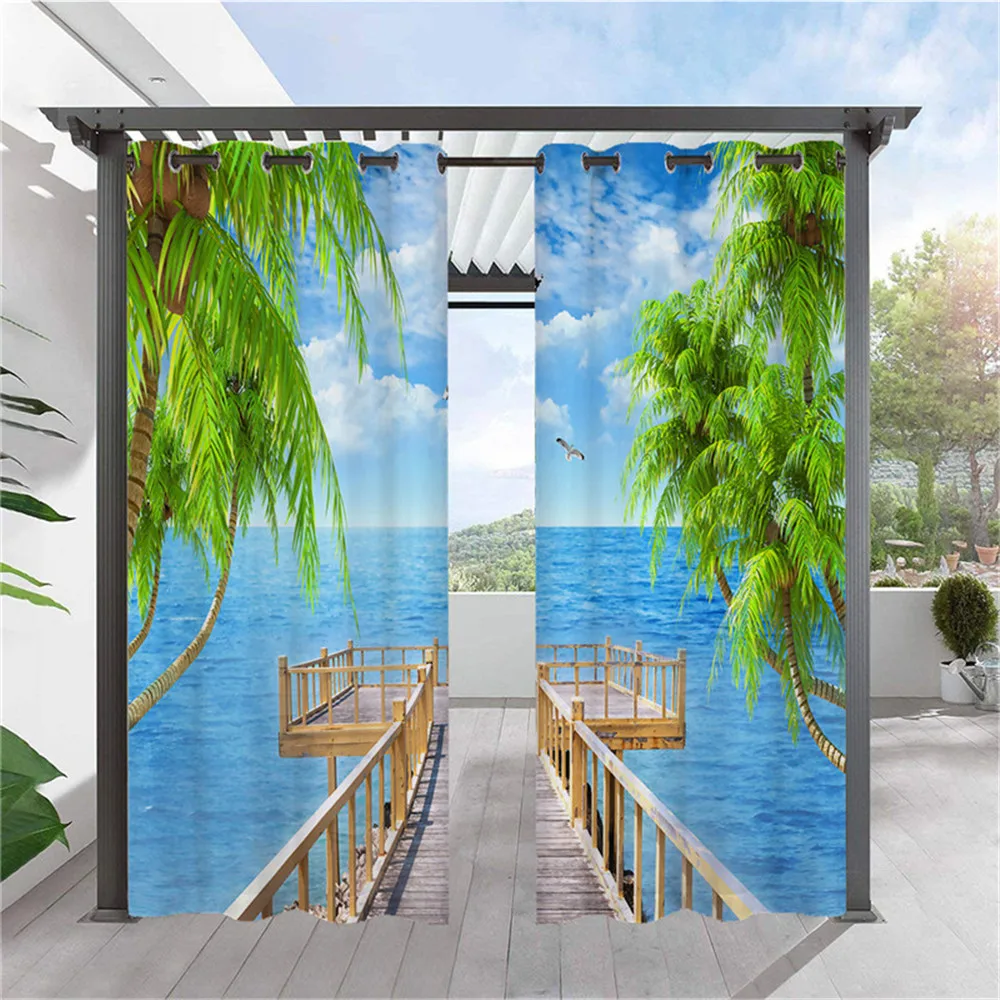 Imagem -03 - Personalizado ao ar Livre Impermeável 3d Seascape Cortinas Blackout Ilhós Isolados Térmicos Jardim Cortinas Pérgola Varanda e Pátio Painéis d