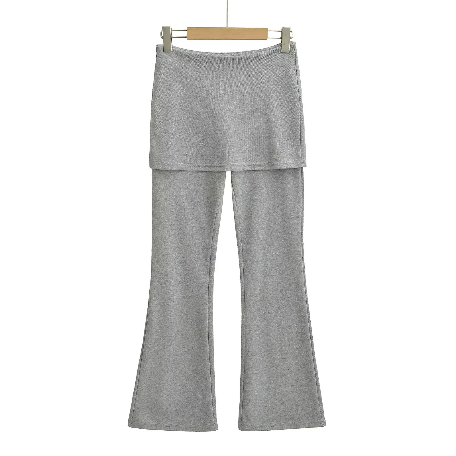 Street Sle Yoga-Hose für Damen, schlankmachende Micro-Schlaghose, Trainingskleidung, geschichteter Look, falsches zweiteiliges Design, Bauchkontrolle