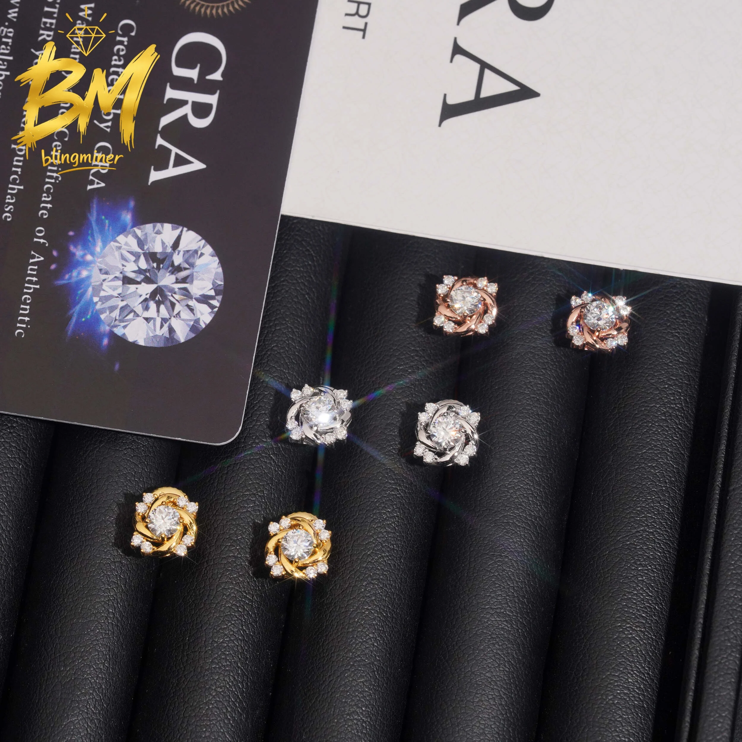 Blingminer 8mm Flower VVS Moissanite Earrings For Men Women S925 Silver Ear Studs Jewelry Pass Diamonds Tester GRA Free Shipping