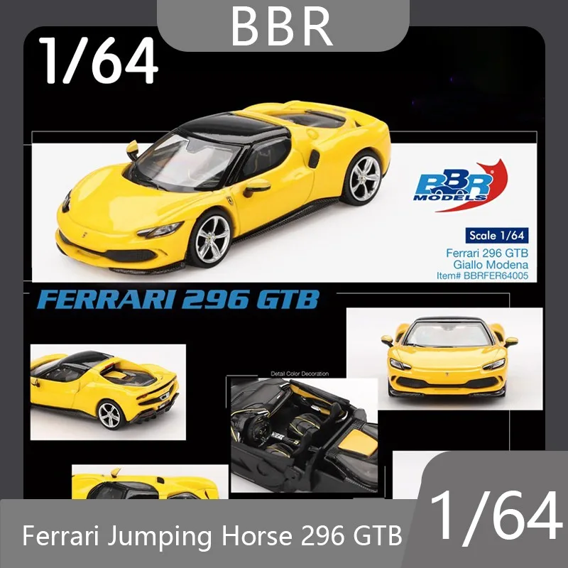 

Модель автомобиля BBR 1:64 Leap Horse 296 GTB Supercar, желтая, литая под давлением, из сплава, игрушка для мальчиков, настольное украшение, подарок на день рождения