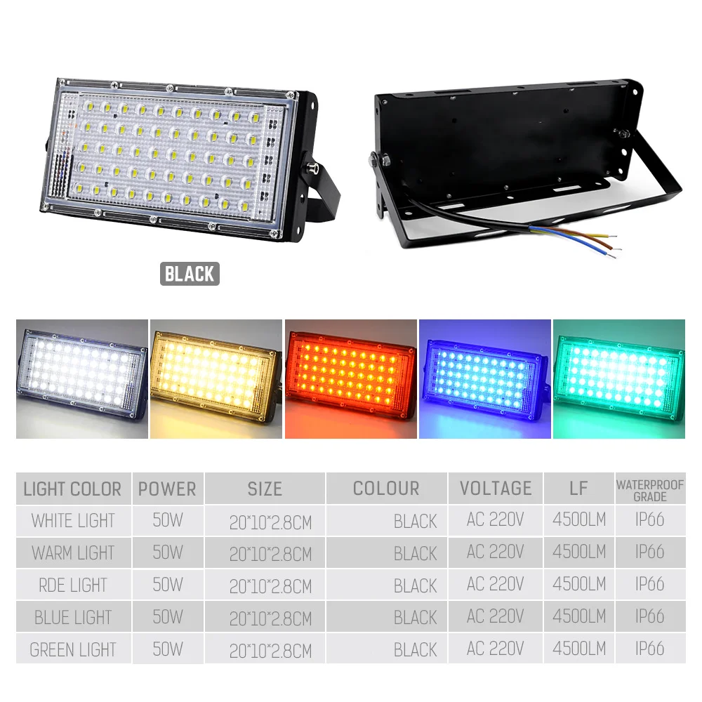 LED RGB 투광 조명 램프, AC 220V 야외 투광 조명, IP66 방수 반사판, LED 스포트라이트, 레드 그린 블루 정원 조명, 50W