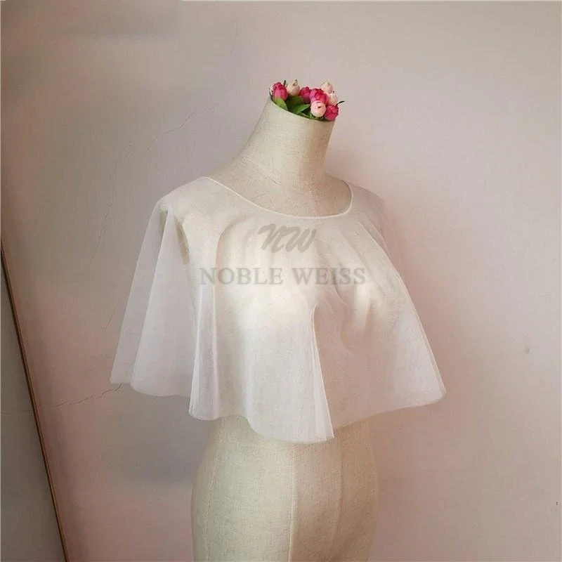 Capa de novia de tul de verano, chaquetas de boda simples, abrigo envolvente para mujer, capa Bolero, chaqueta de boda, chal nupcial personalizado