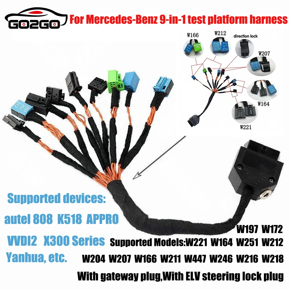 for to Mercedes-Benz ELV Lock Test Platform Wiring Harness, 9-in-1 Key Matching and Steering Lock Repair Wiring Harness