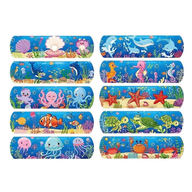 10pcs/set Cartoon Marine Organism Fish Pattern Band Aid Kawaii First Aid Strips Dressing Tape Plasters for Kids Adhesive Bandage