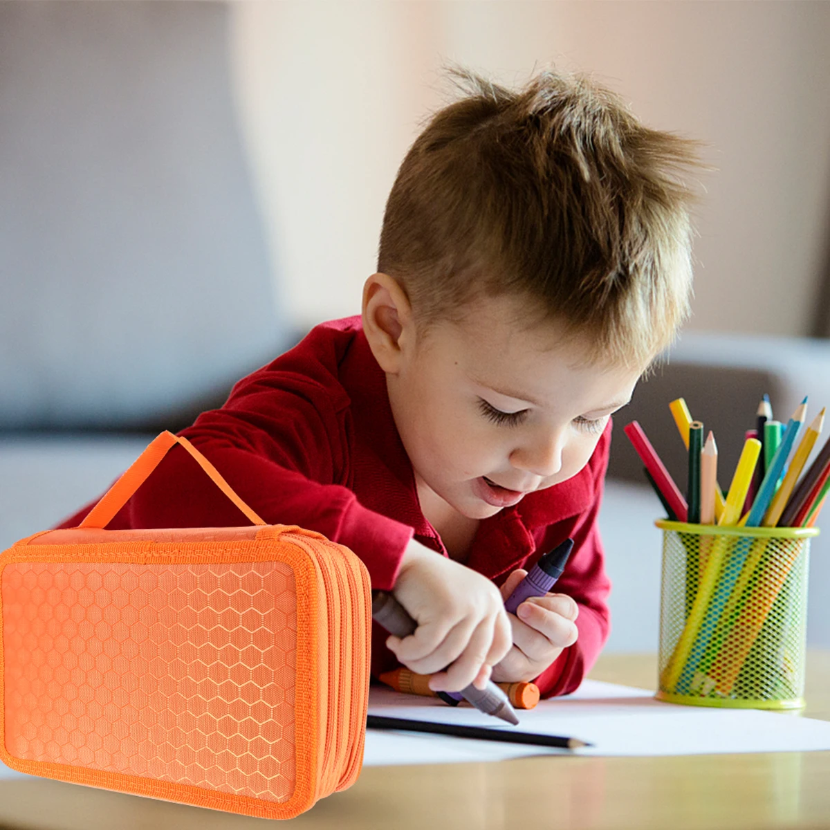 

Pencil Case and Handle Strap Colored Handy Bags Stationery Box Orange 72 Slots Pouch