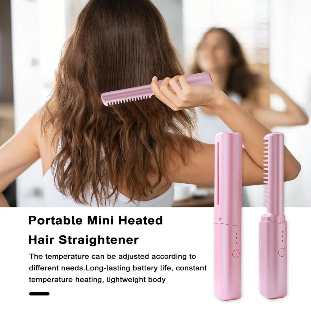 Small Portable Hair Straightener Portable Wireless Hair Straightening Comb for Travel Salon Use Adjustable Temperature for Curly