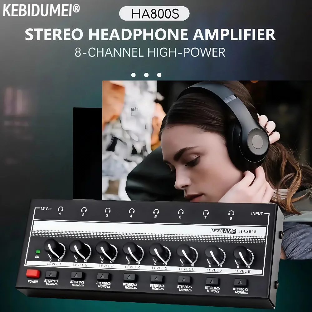 8 ช่องเครื่องขยายเสียงหูฟัง HA800S เสียงสเตอริโอ/โมโนแอมป์ Microamp เครื่องขยายเสียงสําหรับ Music Mixer บันทึกเครื่องขยายเสียง