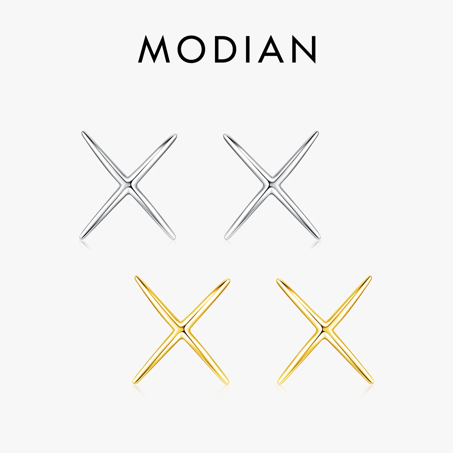 MODIAN 925 Sterling Silver X linie minimalistyczne kobiece kolczyki sztyfty modne platerowane platyną Punk biżuteria dla kolczyki damskie