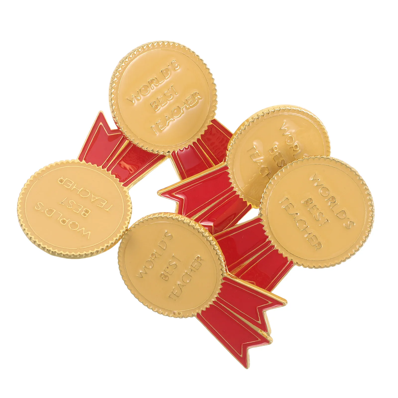 5Pcs Teacher Brooch Alloy Lapel Pin Medal Ribbon Shape Appreciation Gift for Teachers Mentors Coaches Best Teacher Recognition