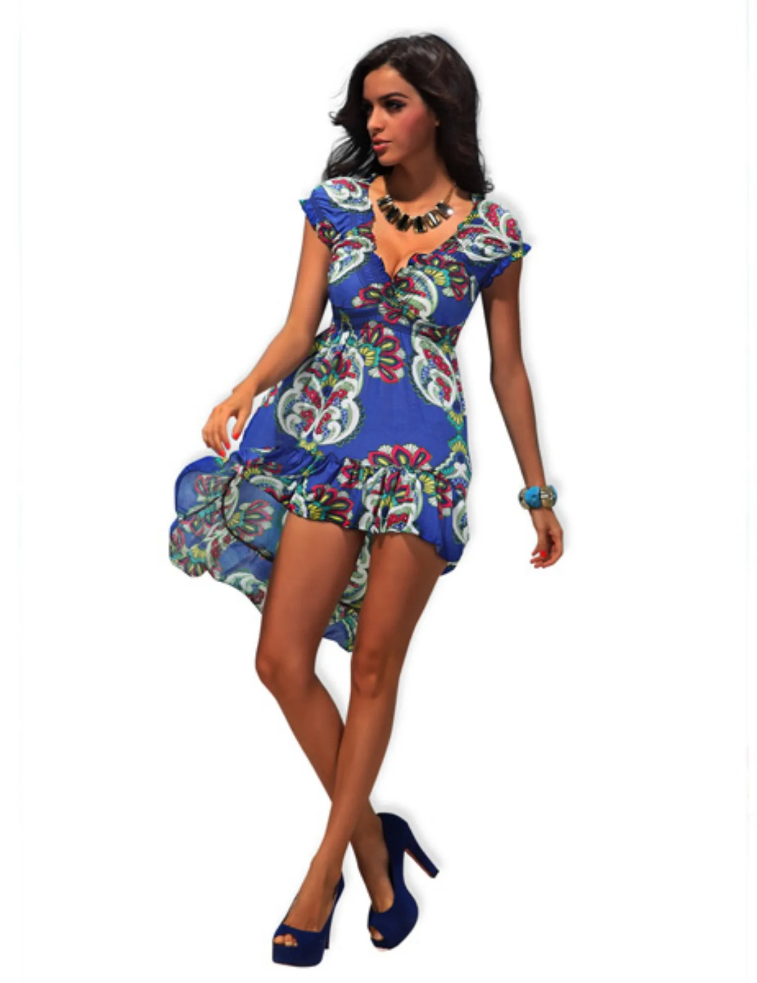 Robe longue d'été smockée à fleurs pour femmes, sans manches, à volants, bretelles Spaghetti, longue robe formelle de plage