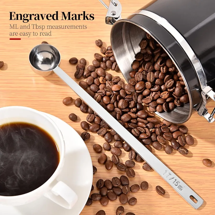 مقبض طويل مغرفة القهوة 18/8 الفولاذ المقاوم للصدأ الغذاء الصف قياس ملعقة لحبوب البن مساحيق السكر 9.9in مغرفة معدنية طويلة #5
