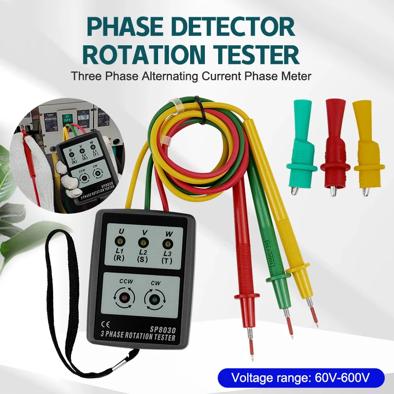 Misuratore di fase corrente alternata trifase Rilevatore di fase Tester di rotazione Indicatore di fase Indicatore digitale dell'ordine di fase