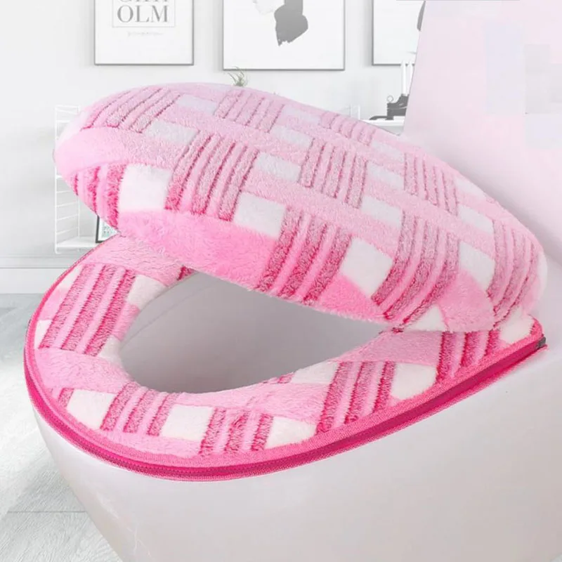 Zipper Type Waterproof Toilet Cover Household Winter Coral Velvet Toilet Seat Cushion Universal Comfort Toilet Seat Cover