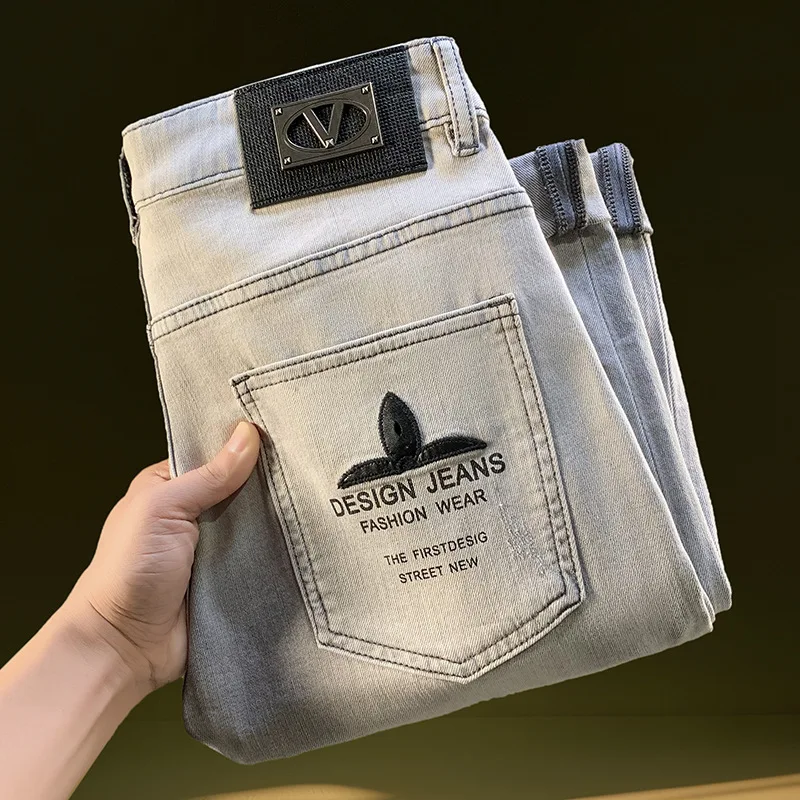 

Light luxury fashionable jeans men's straight leg stretch 2025 spring and summer embroidered denim pants