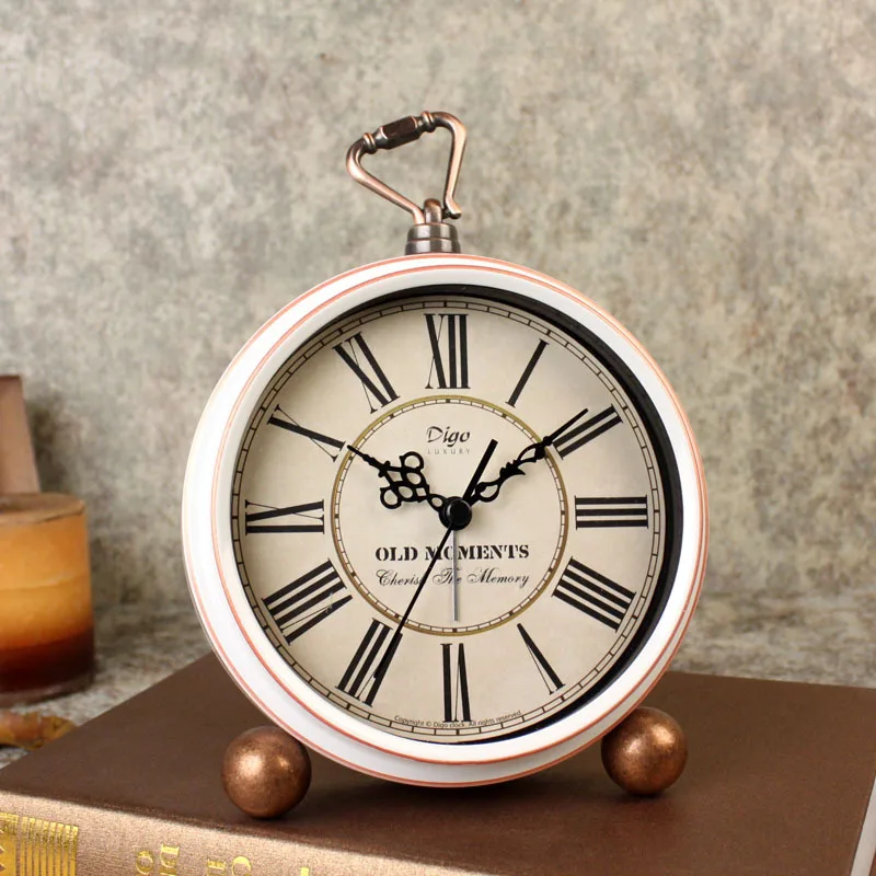 

Retro Creative Alarm Clock Metal Desk Clock Ornaments White Roman Numerals Table Clock Amazon Hot Selling Explosions Clock