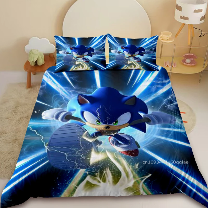 Sonic Kids Copripiumino Anime Set di biancheria da letto cool Copripiumino Copripiumino con 2 federe Letto Camera da letto Bambini Adolescenti