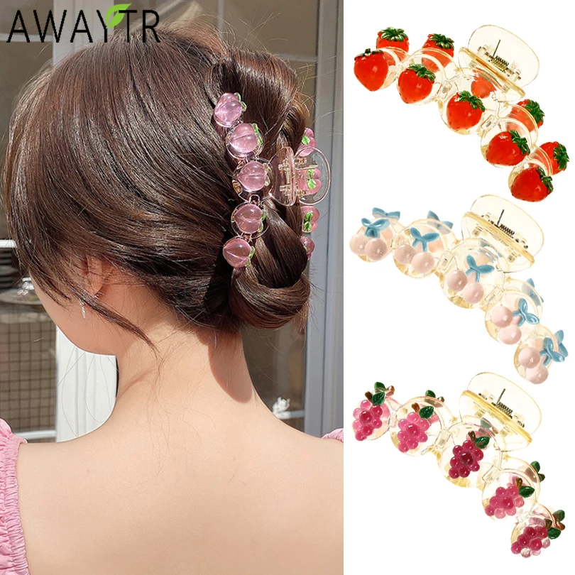 Sweet Acrylic Big Hair Claws Clamps Crab Hair Clips Girls Hair Accessories Fruit Flower Hairpins Korean Candy Colors Women Tool