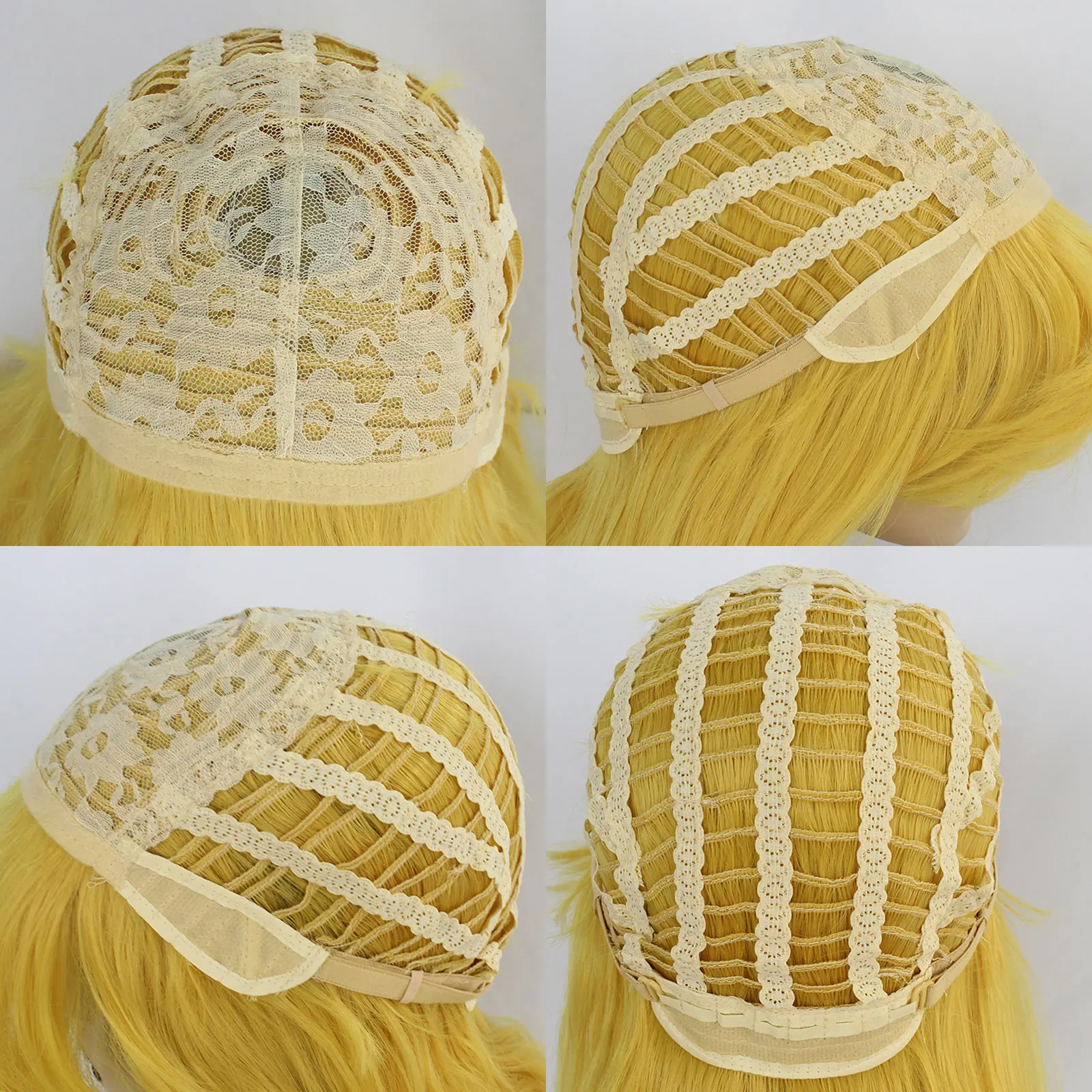 Cabelo sintético 30 polegadas de comprimento amarelo, corpo solto ondulado e peruca sexy com franja plana, adequado para reuniões diárias femininas.