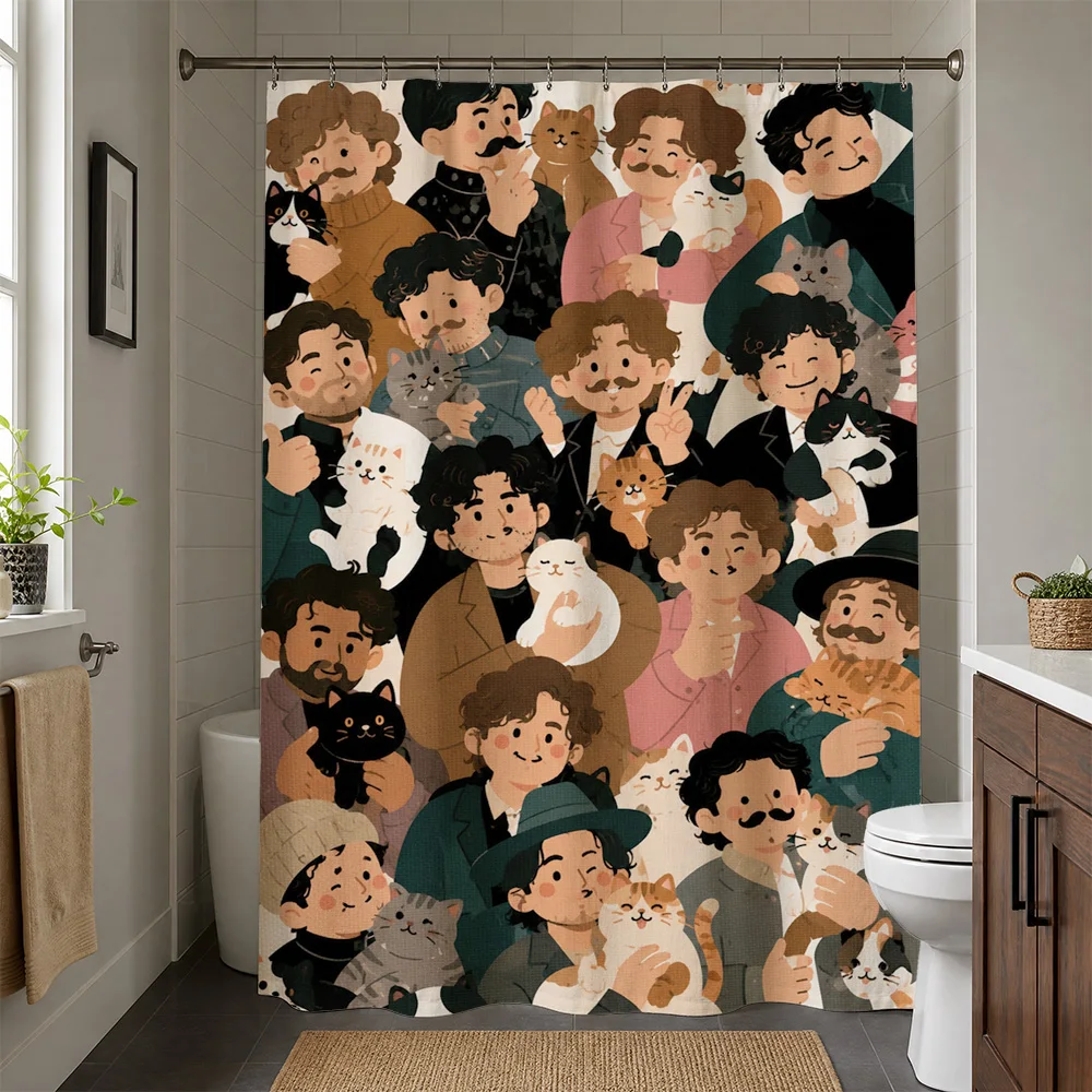 Cute Cartoon Dogs Group Family Shower Curtain Bathroom Decor Novelty Pet Lover Shower Curtain