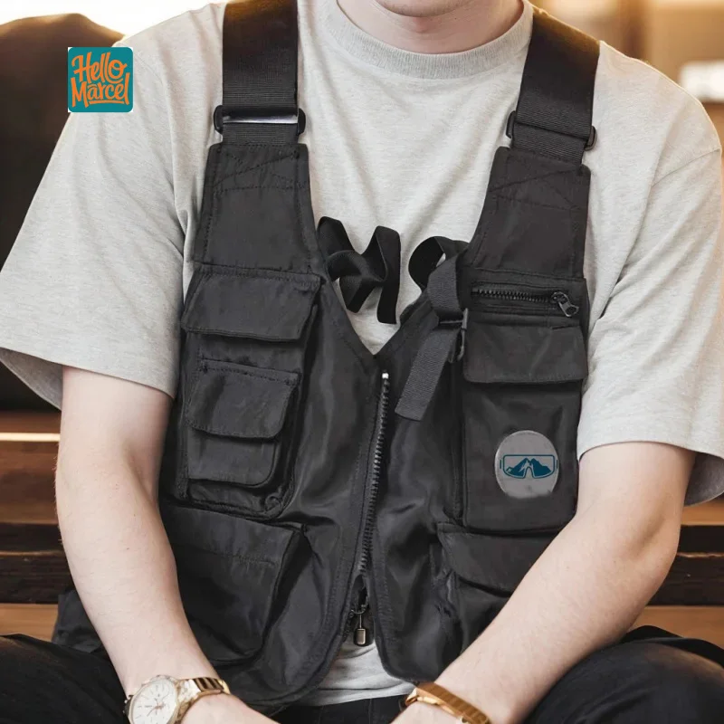 

HELLOMARCEL Top Quality EU US Size Workwear Mountain Camping Multi-Pocket Vest Men Versatile Casual Stylish Bag Vest Two-in-One