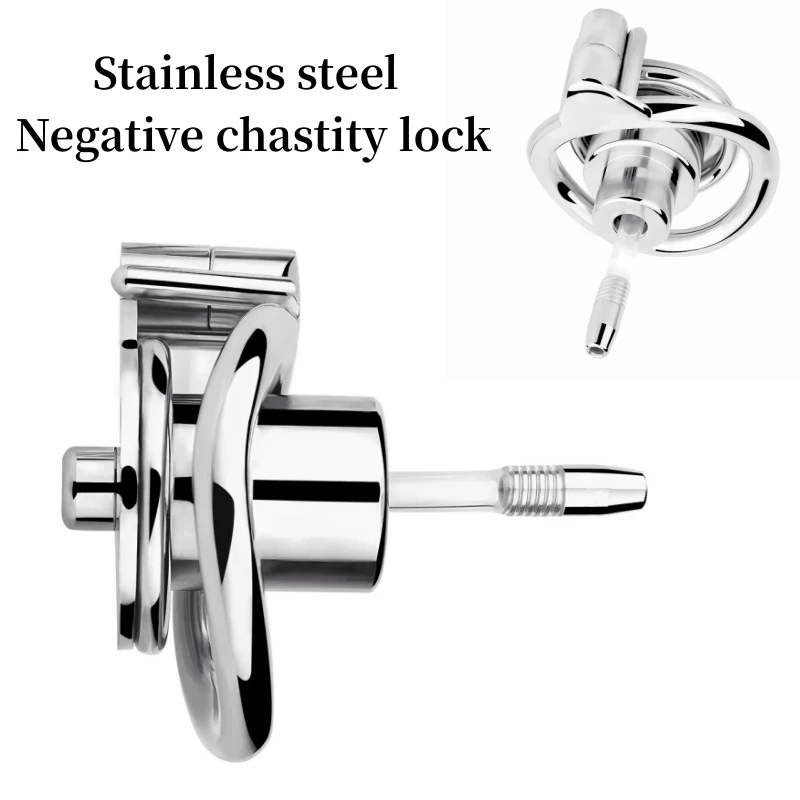 Stainless Steel Metal Negative Chastity Belt with Silicone Catheter Single/Double Flat Cock Cage Male Penis Locking Sex Toys 18+