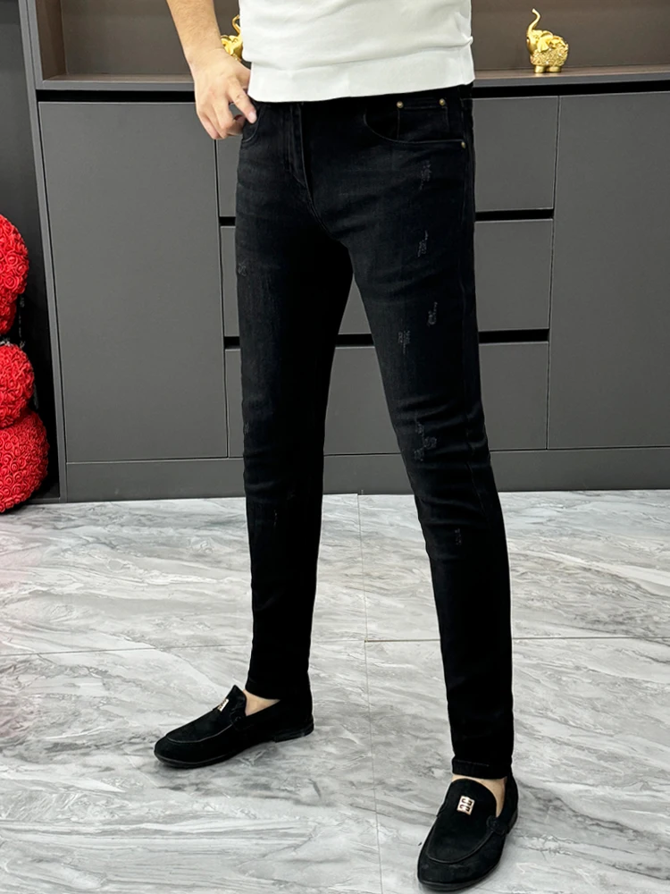 

Мужские джинсы Bla Slim Fit: модная сетчатая версия, осень-зима, с высокой талией, прямые, повседневные, молодежные, универсальные