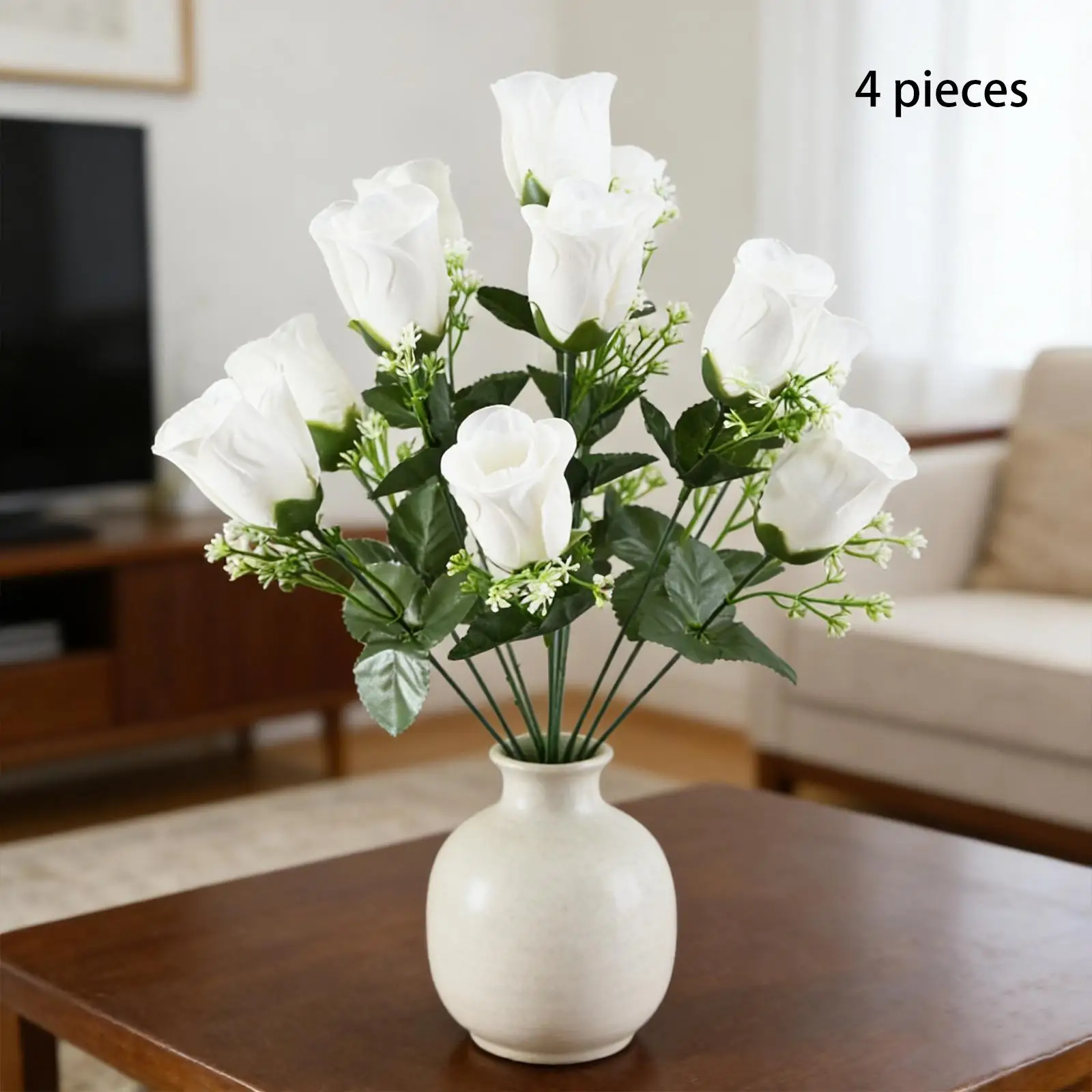 

4x Artificial Rose Flowers Floral Bouquet Decoration Versatile DIY Sturdy Gifts Ornament Simulation Flower for Garden Party