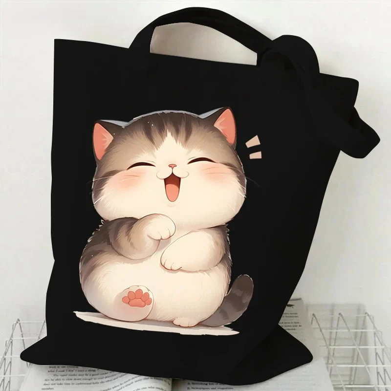 Japanese Style Lazy Cats Print Handbags Women Cartoon Animal Kitten Shopper Shopping Bags Reusable Fashion Trend Shoulder Bags