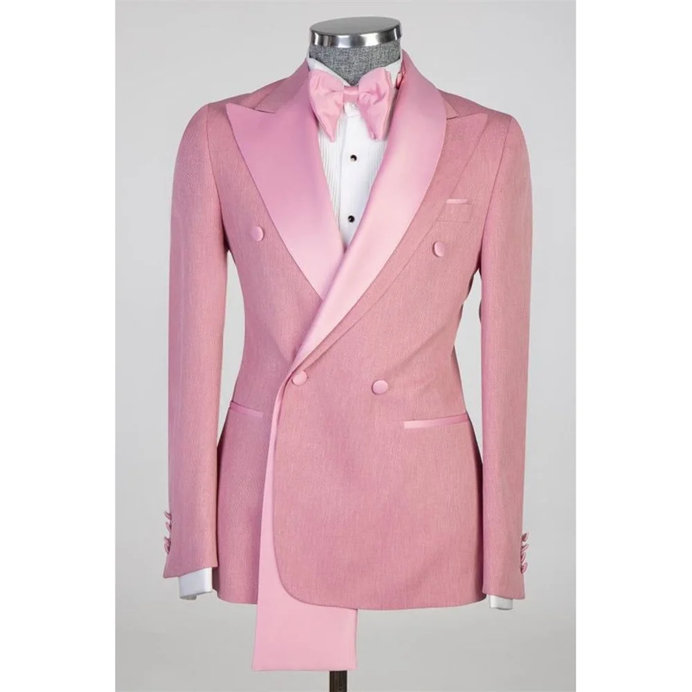 

Pink Slim Double Breasted Peaked Lapel Men Suits Wedding Formal Party Banquet Man Sets 2 Pieces (Jacket+Pants) Customized