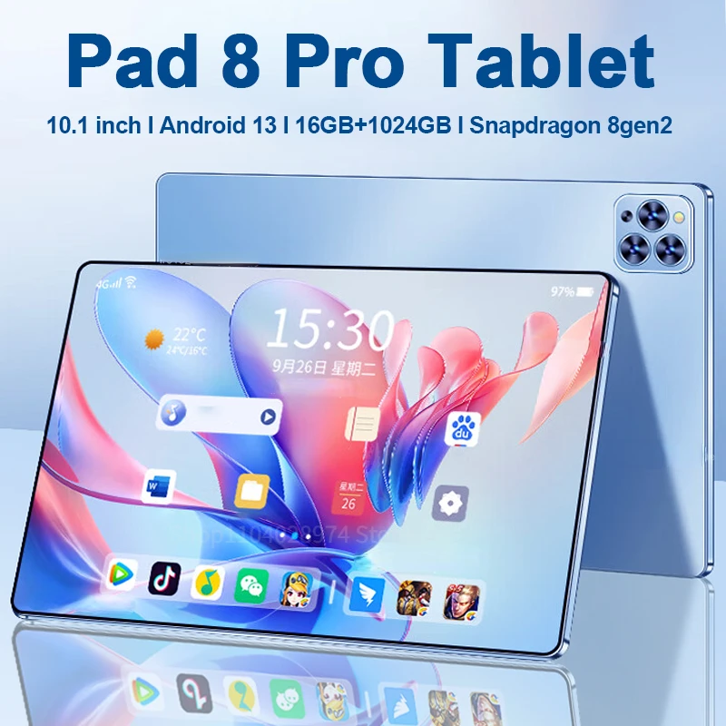 

2024 Global Version Pad 8 Pro Tablet 10.0Inch HD 4K Android13 Snapdragon 8Gen2 16GB+1024GB 5G Tourist EpiWIFI