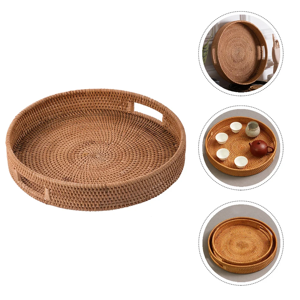

1pc Rattan Storage Basket Hand-Woven Multipurpose Tray For Home Organization Fruit Plate Environmentally Friendly