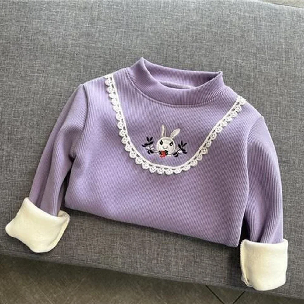 T-shirt a maniche lunghe per neonate magliette spesse per bambini Pullover con stampa di cartoni animati 2024 autunno inverno da 1 a 6 anni vestiti