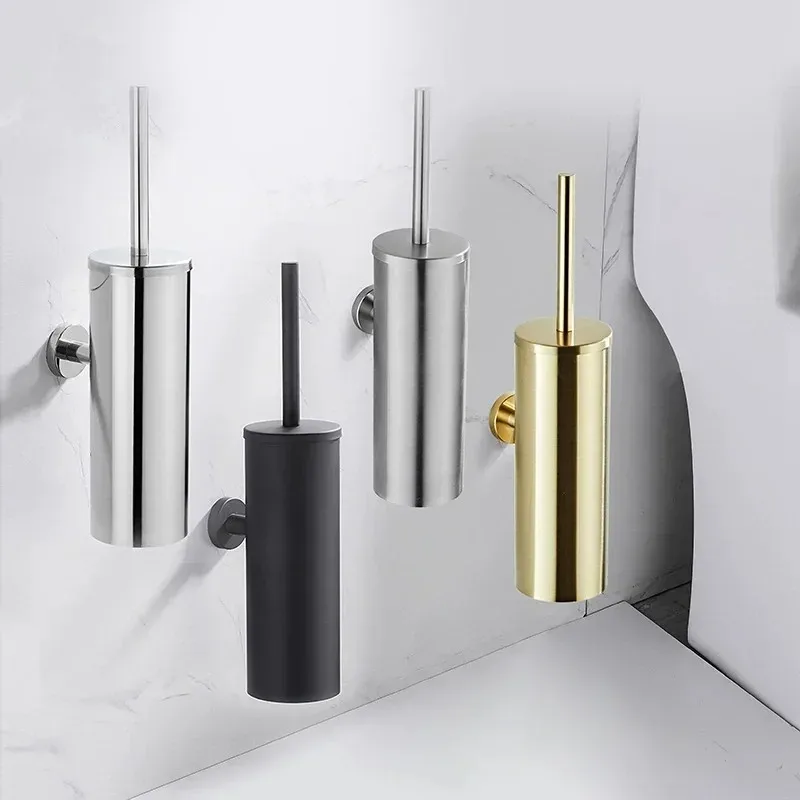

304 stainless steel toilet brush with base, a wall-mounted toilet brush set for the bathroom, featuring dead-angle-free cleaning
