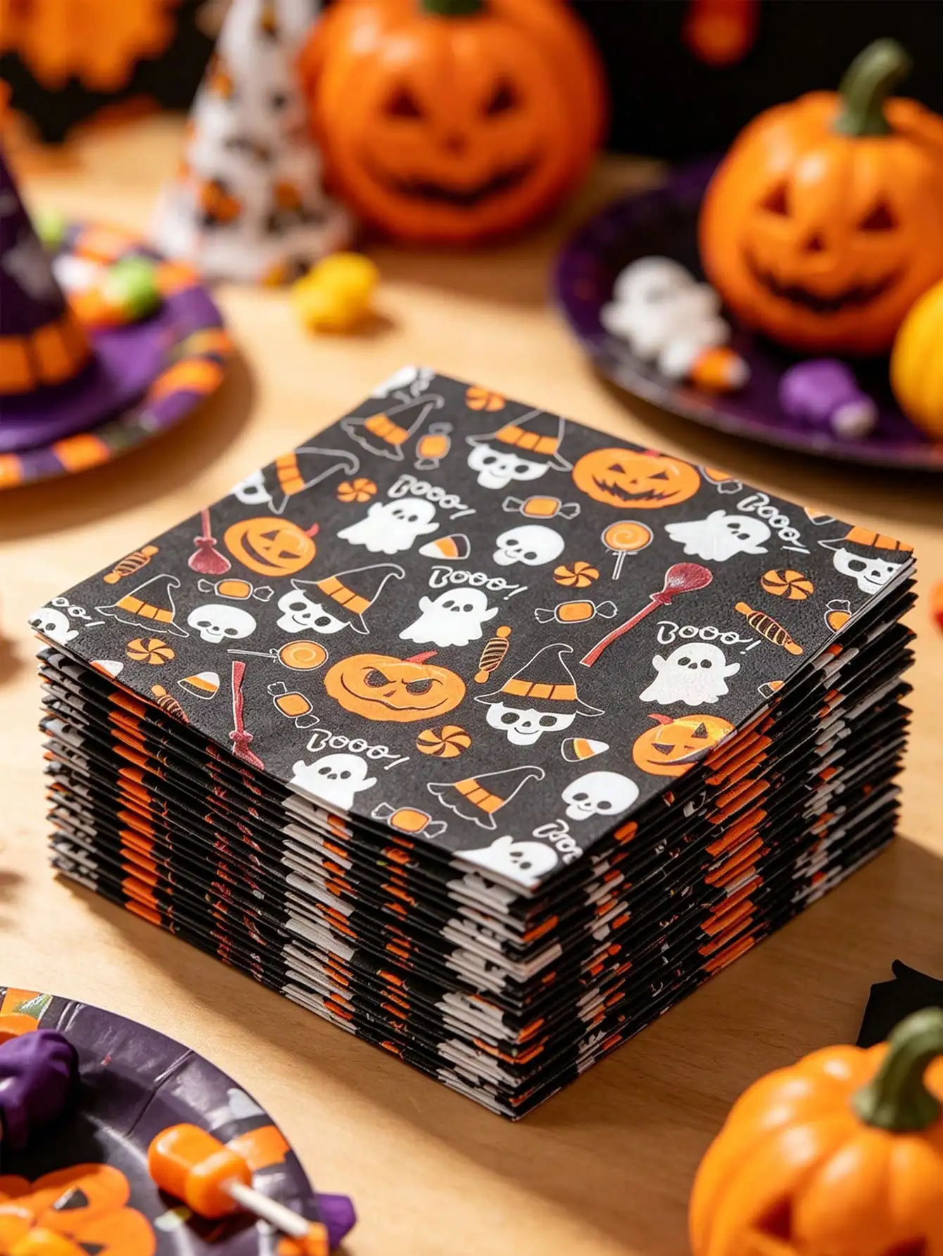 16pcs Halloween Paper Napkins, Cute Ghost Pumpkin Witch Hat Pattern Disposable Napkins, Cocktail Napkins, Halloween Decoration, Autumn Decoration, Table Decor, Party Tableware Decoration, Halloween Party Supplies, Sh260624175160263057633
