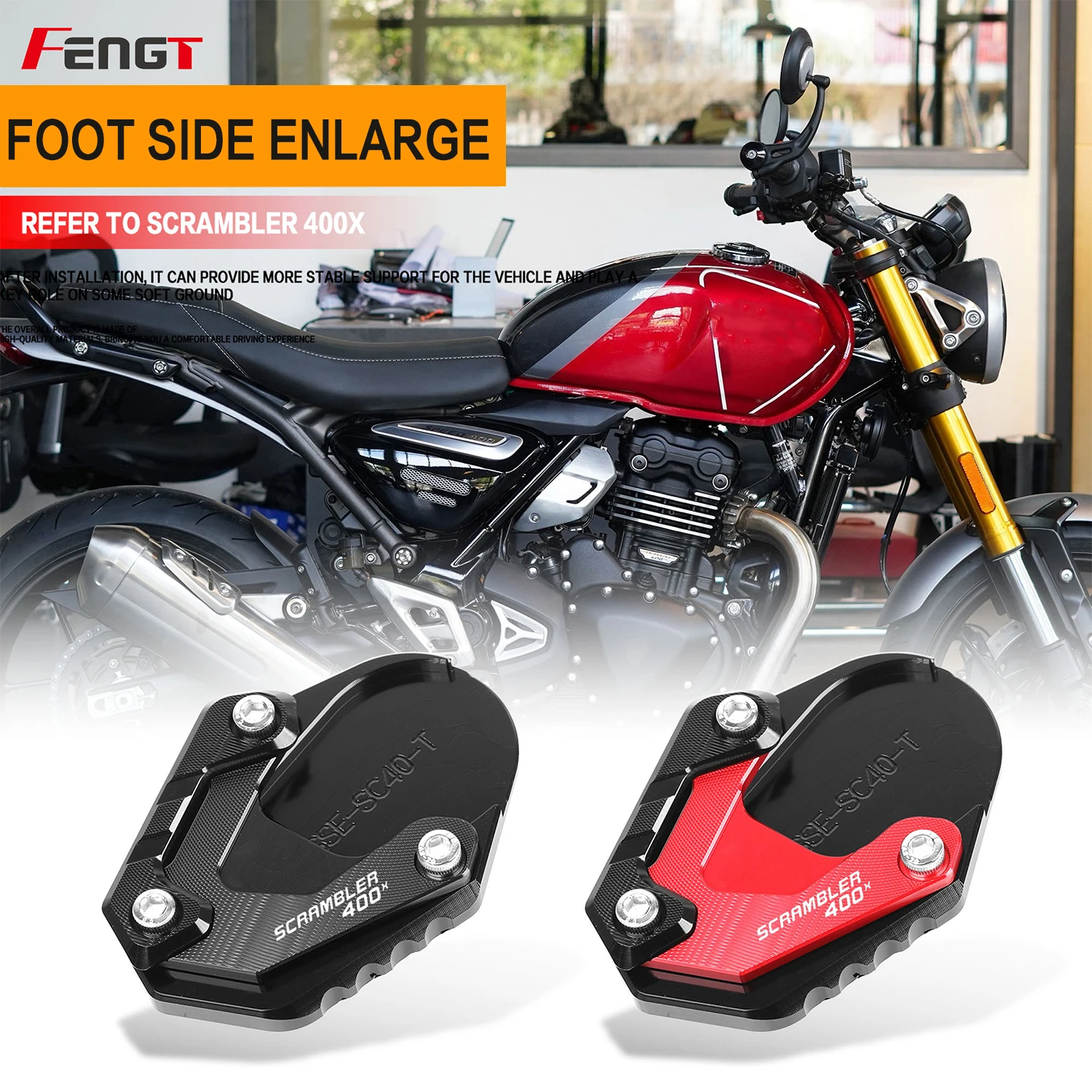 

For Scrambler 400X 400 X Speed400 2023-2025 Motorcycle Speed 400 CNC Aluminum Kickstand Plate Foot Side Stand Enlarger Pad