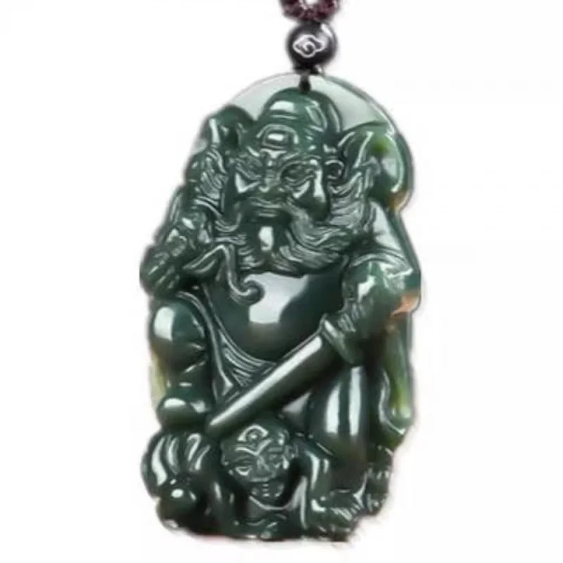Natural Hetian Zhong Kui with Sword Men and Women, Jade Pendant Necklace