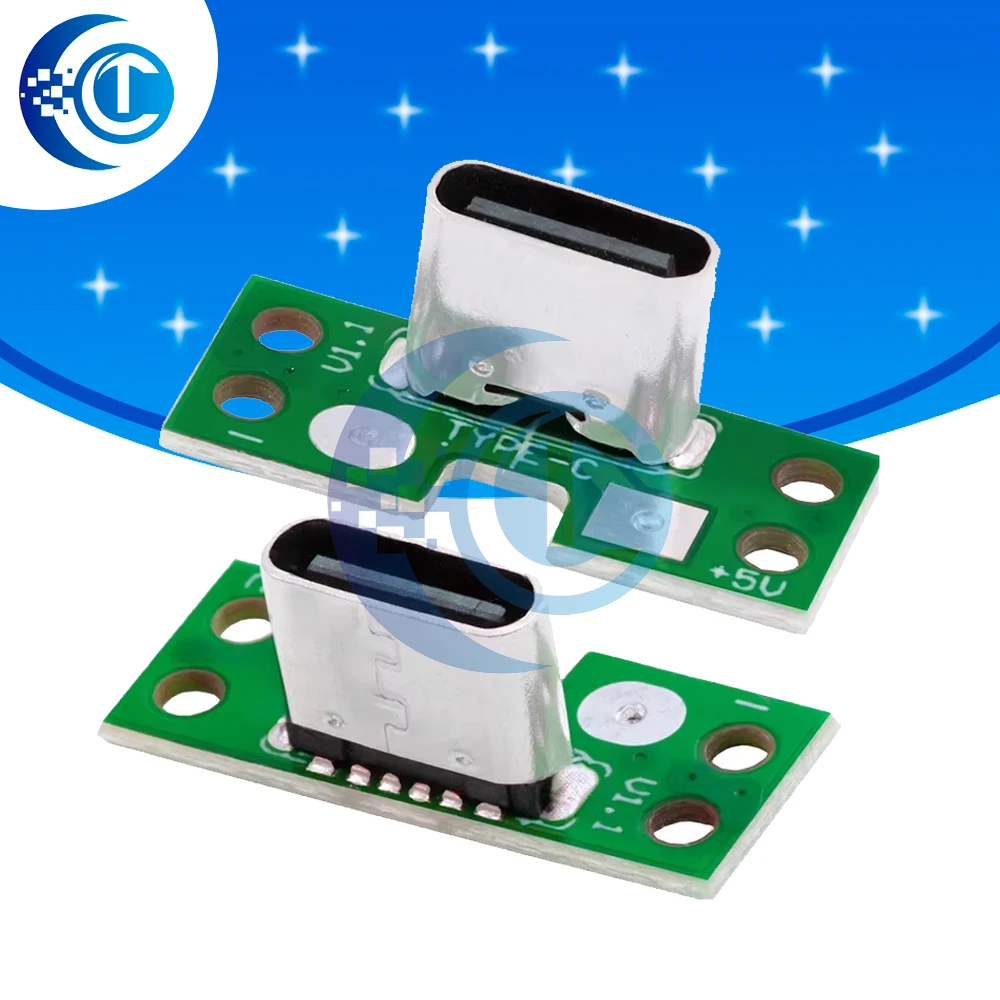 Type-6p female stand with PCB board pad TYPE-C positive and negative plug and quick charge interface