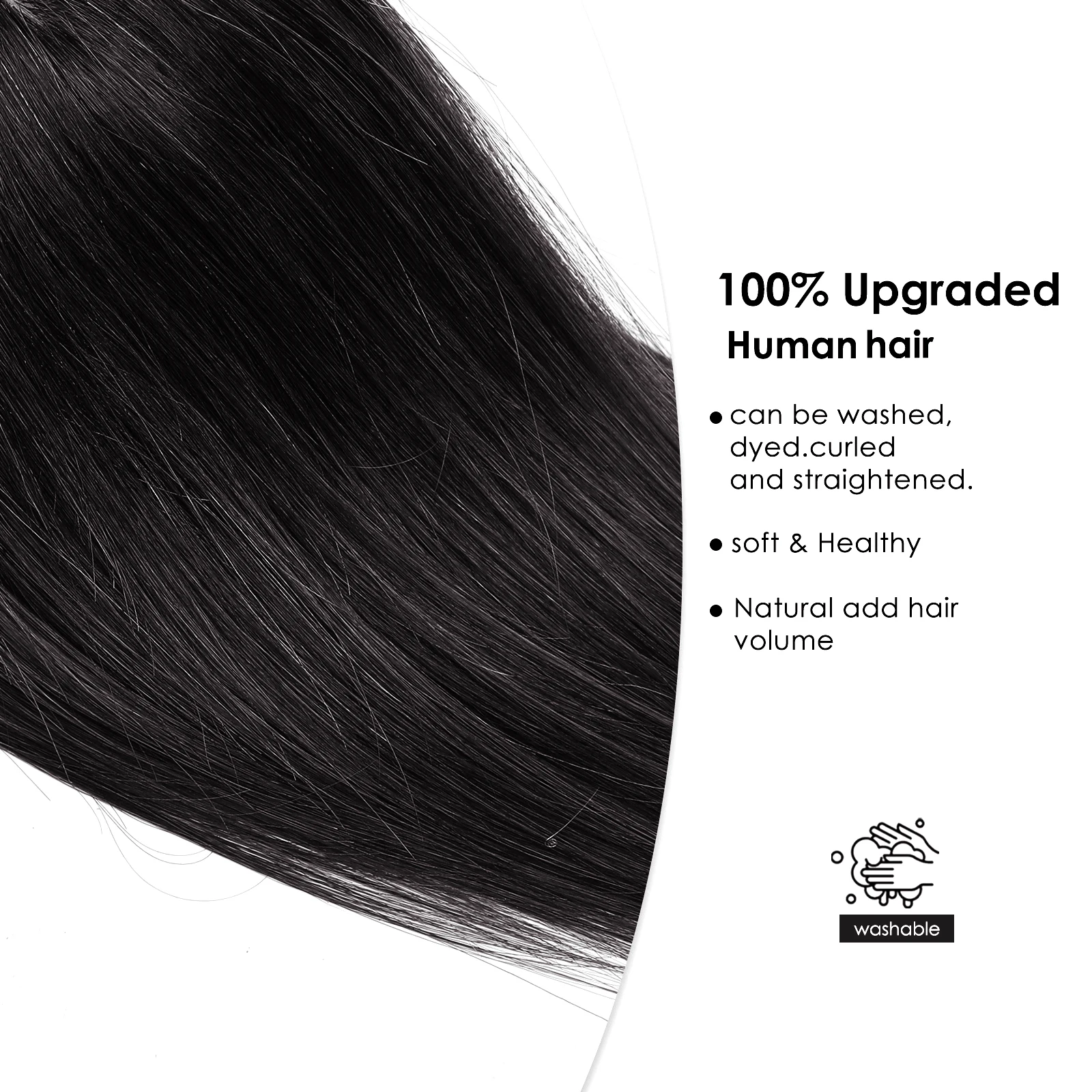 100% Remy Human Hair Toppers with Bangs Dark Black Hair Pieces for Women Silk Base Clip In Topper for Thinning Hair Loss Cover