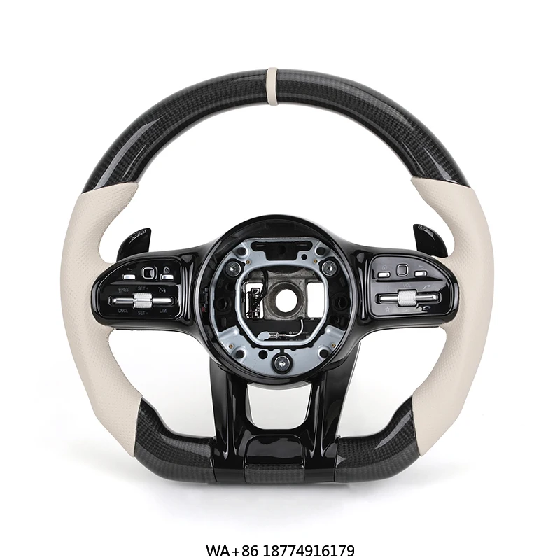 

White Half Leather Forged Carbon Fiber Steering Wheel for W204 W205 W211 W213 W212 W222 EQA E550 GT Models