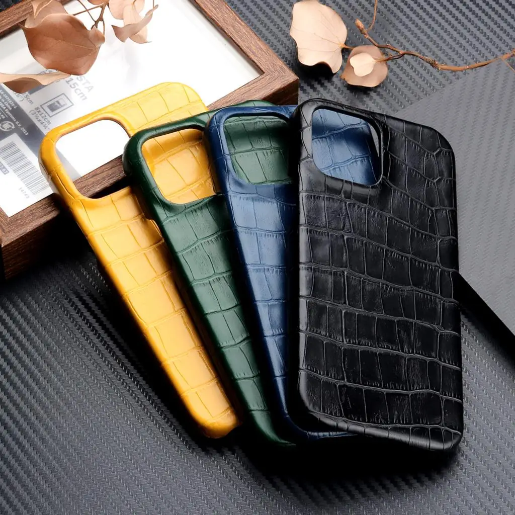 Crocodile Grain Leather Case For iPhone 15 13 14 11 12 Pro Max XR X XS Suede Lining Hard PC Shockproof Cover