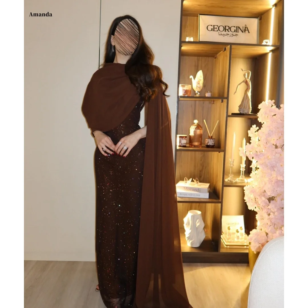 

Amanda Customized Deep Brown All-Over Sequin Prom Dress Cape Accent Fitted Floor-Length Formal Evening vestidos de noche 2025