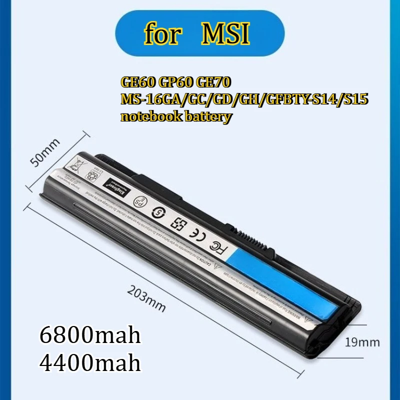 

6800mah for MSI GE60 GP60 GE70 MS-16GA/GC/GD/GH/GFBTY-S14/S15 Compatible with Multiple Models of Long-range Laptop Batteries